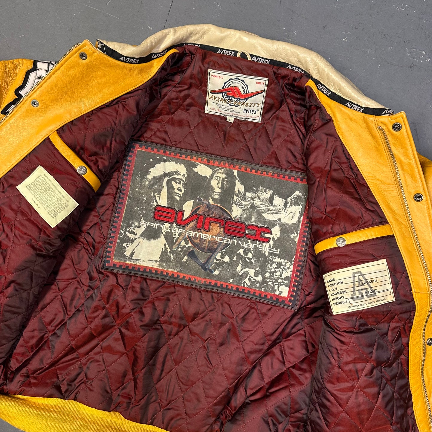 Avirex Far East Tigers Leather Jacket In Beige & Yellow (L)