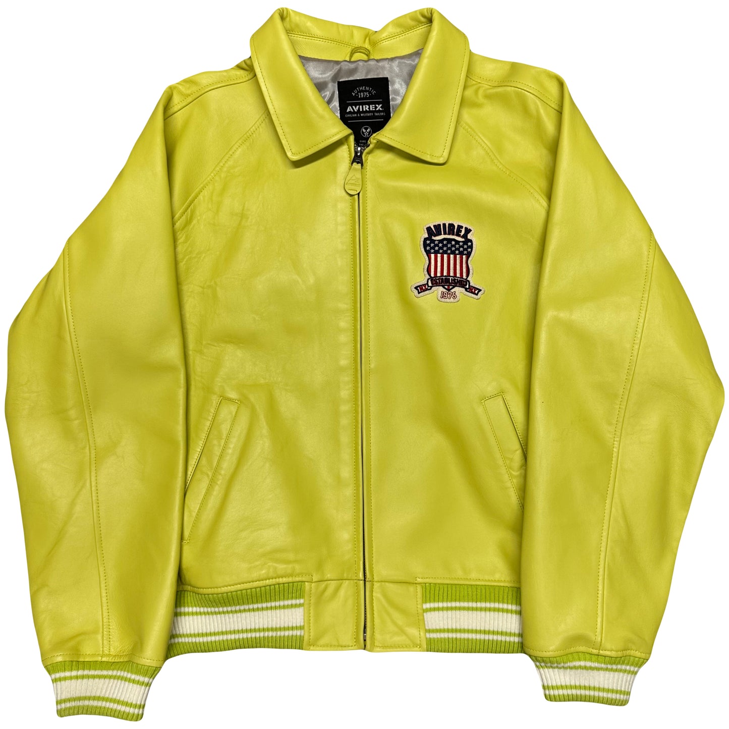 ARCHIVE Avirex 2022 Icon Leather Jacket Lime Green ( XL ) - 1036 Emporium