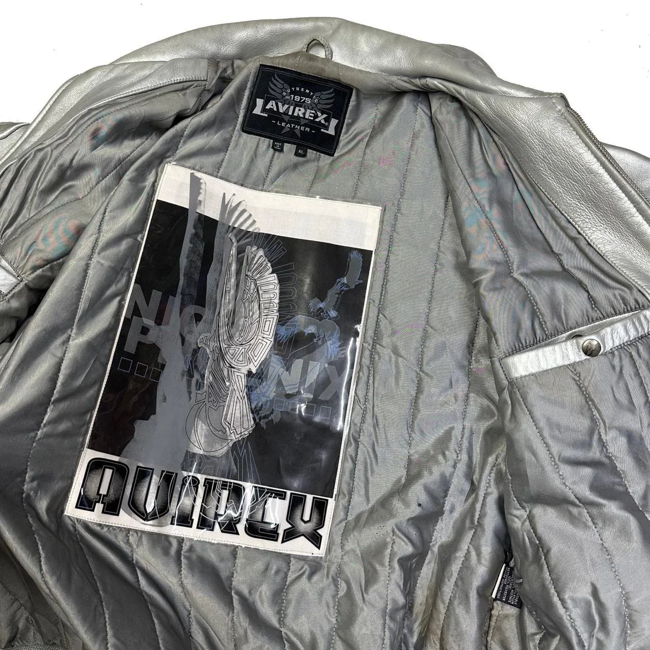 Avirex Leather Night Pheonix Leather Jacket In Silver ( XL ) - 1036 Emporium