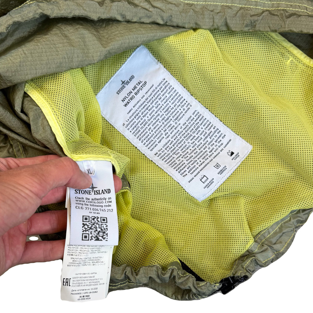 Stone Island SS/19 Nylon Metal Watro Ripstop Jacket In Khaki Green (XL)