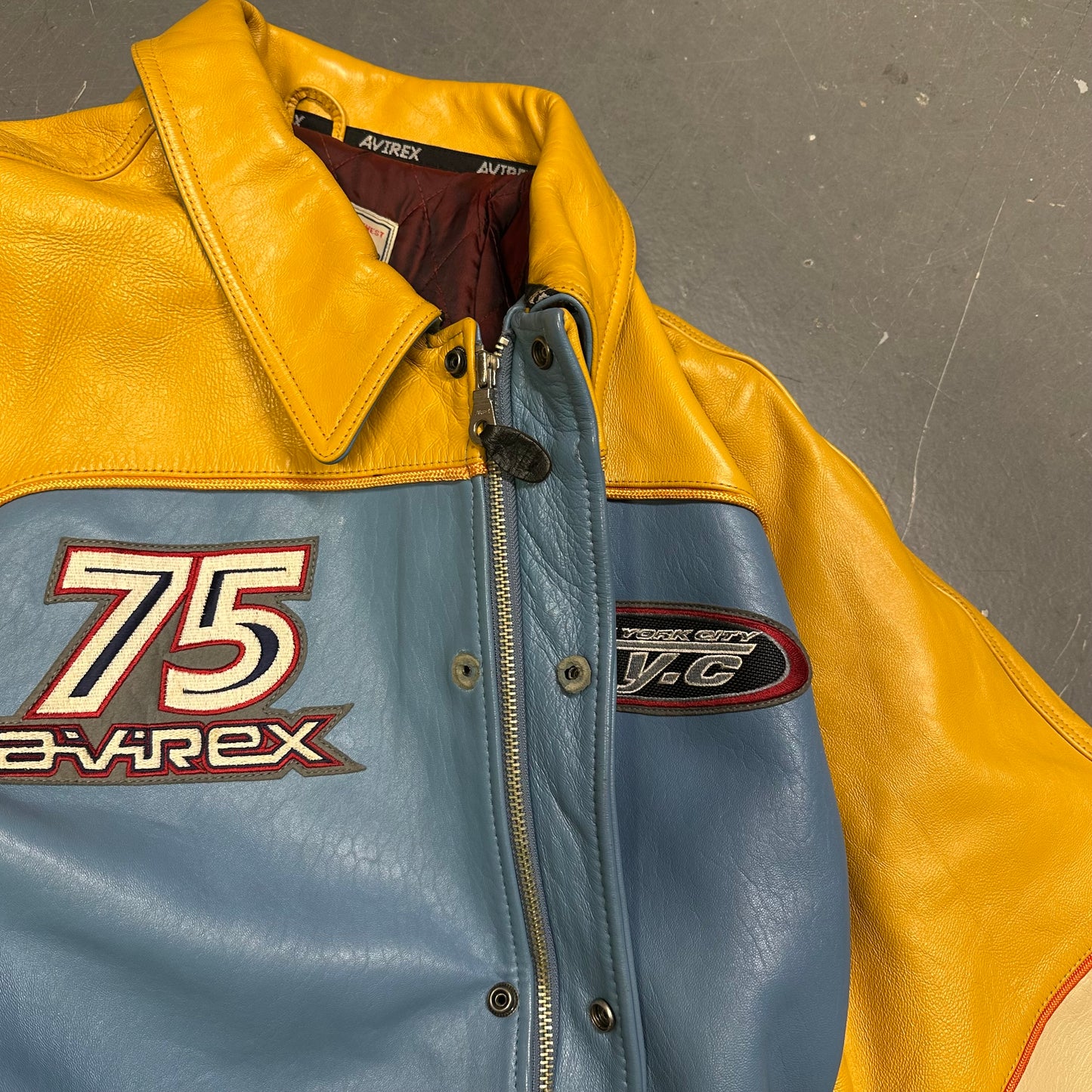 Avirex Leather Jacket In Blue, Beige & Yellow (3XL)