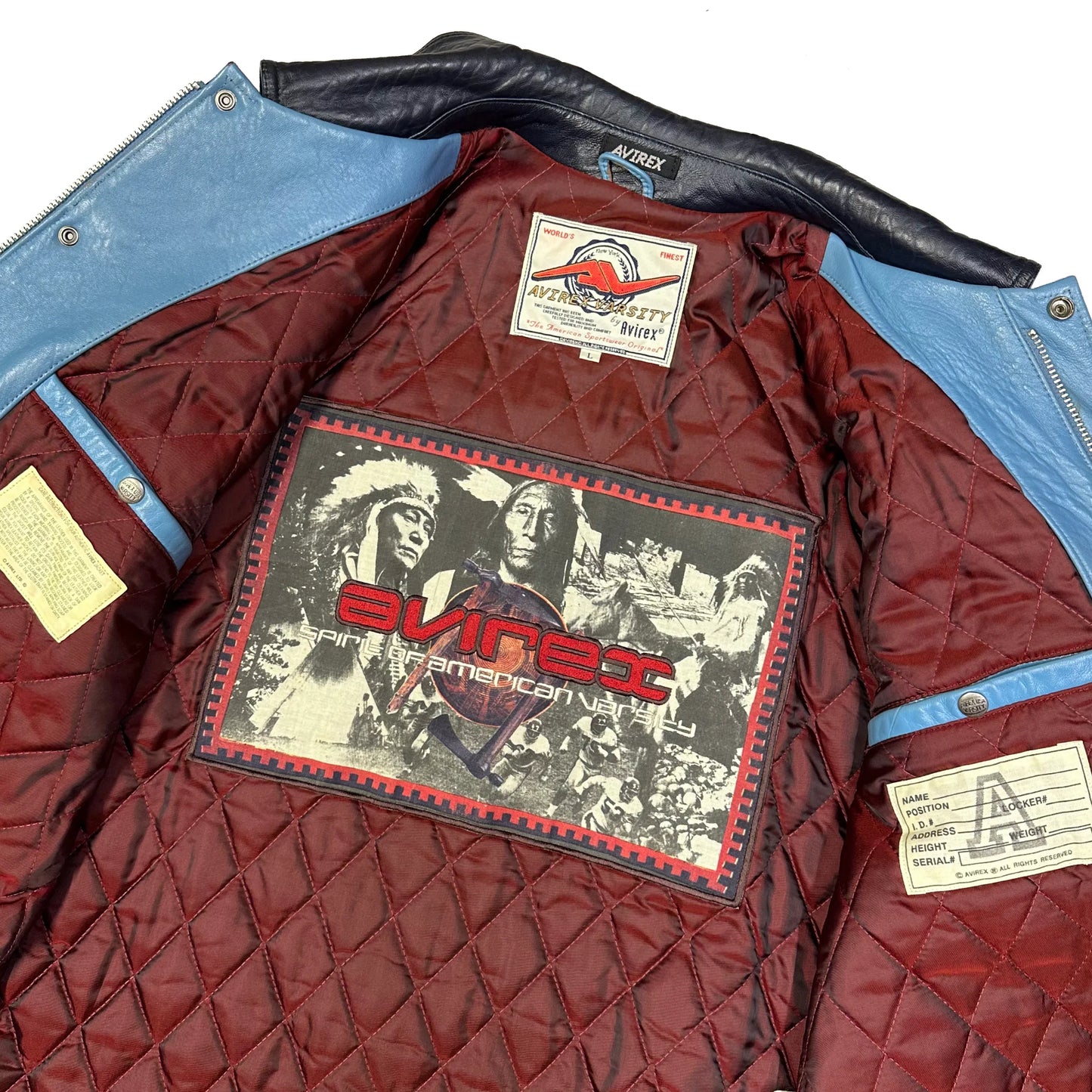 Avirex Leather Jacket In Baby Blue & Navy ( L ) - 1036 Emporium