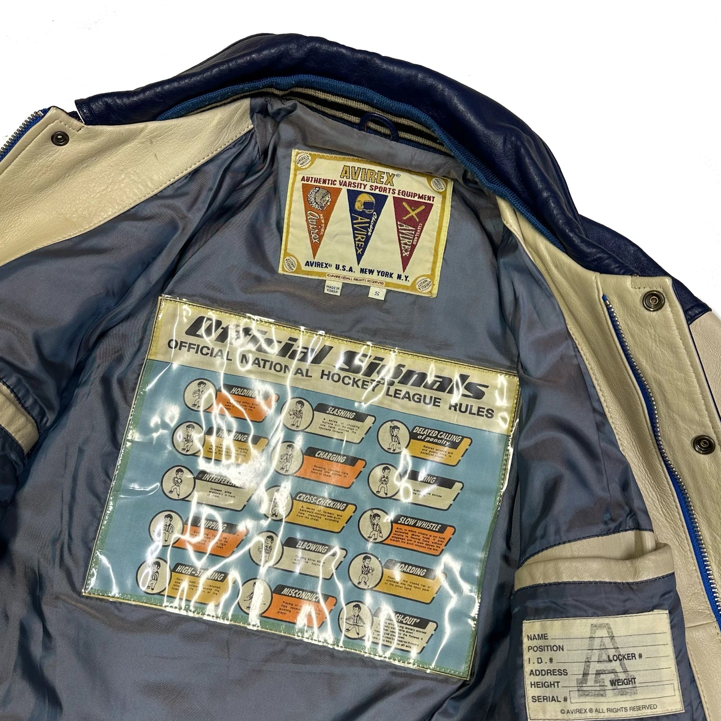 Avirex Goalers Leather Jacket In Navy & Beige ( S ) - 1036 Emporium