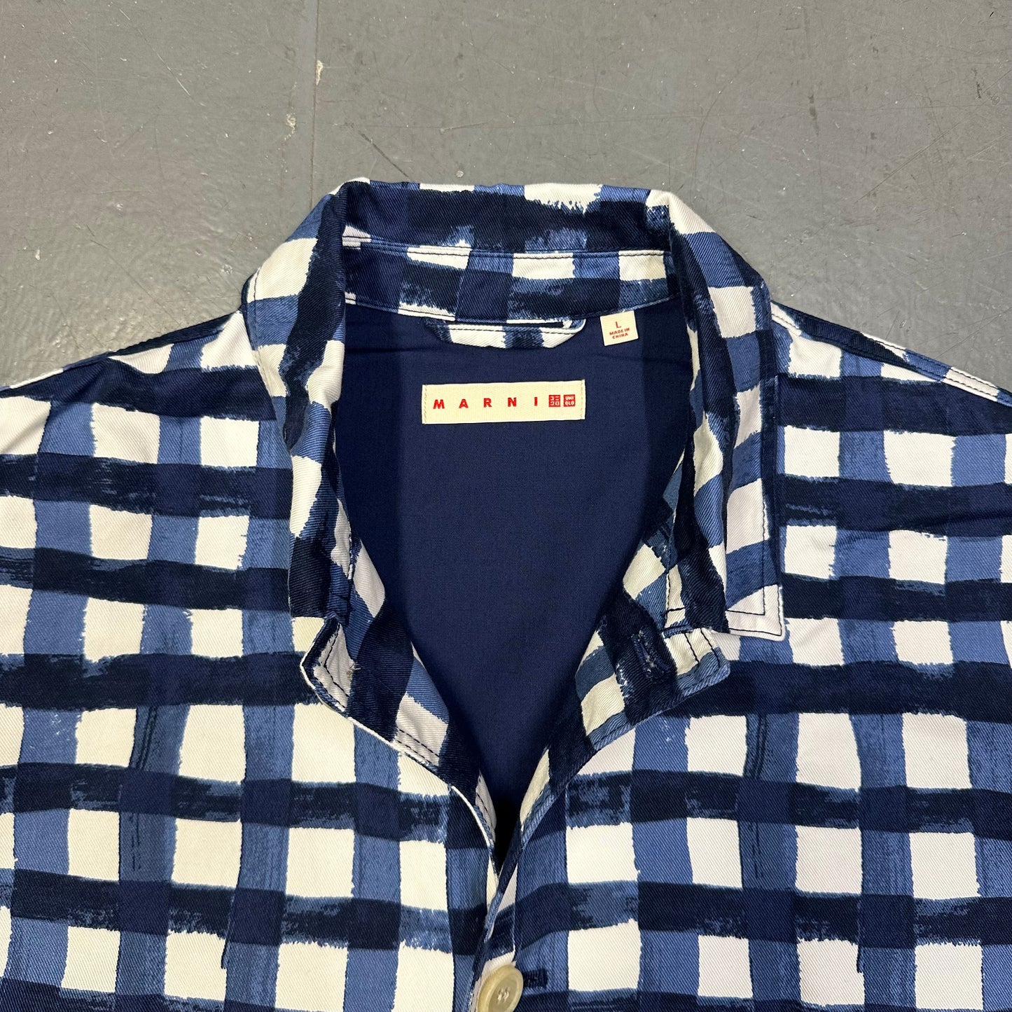 Uniqlo X Marni Collared Check Jacket In Blue & White ( L ) - 1036 Emporium