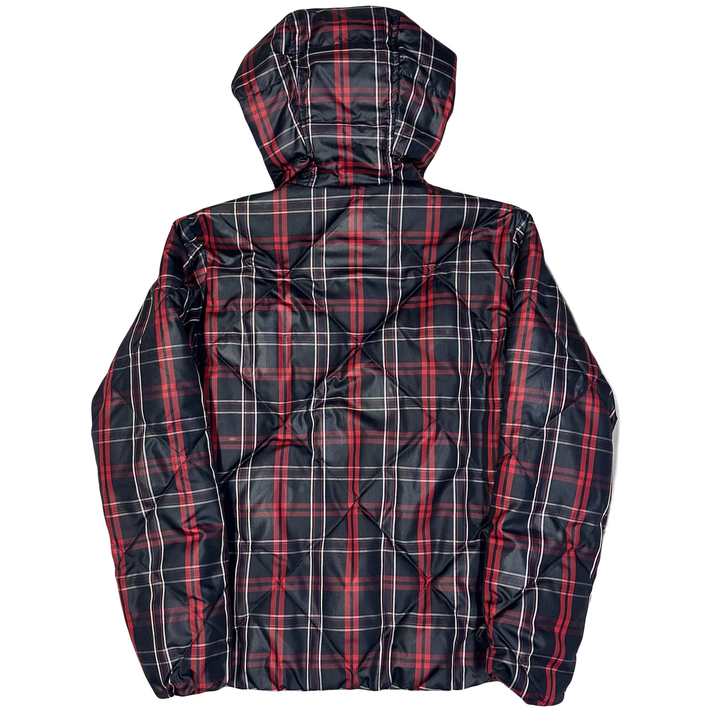 Takeo Kikuchi Diamond Stitch Plaid Puffer Jacket In Navy & Red (M)