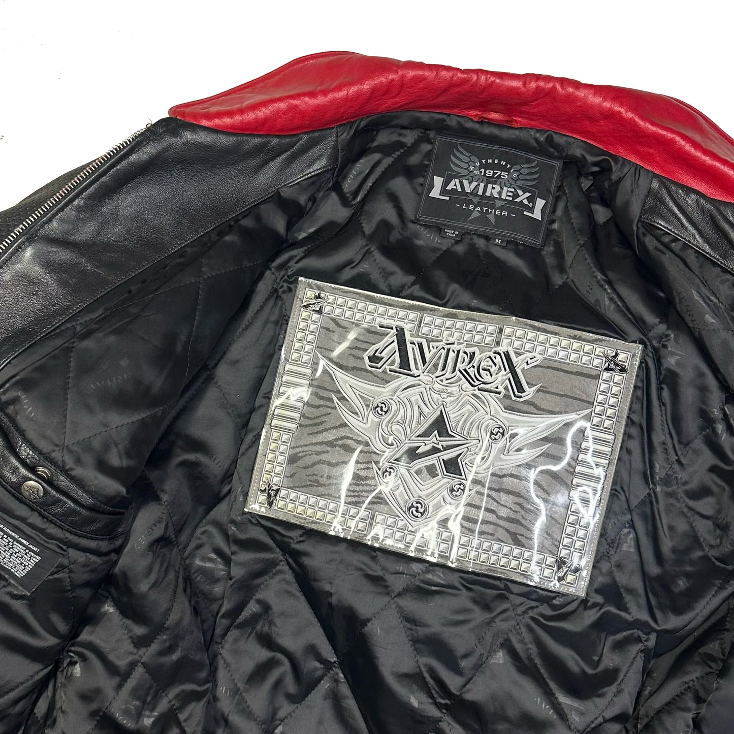 Avirex Leather Jacket In Black & Red (M)
