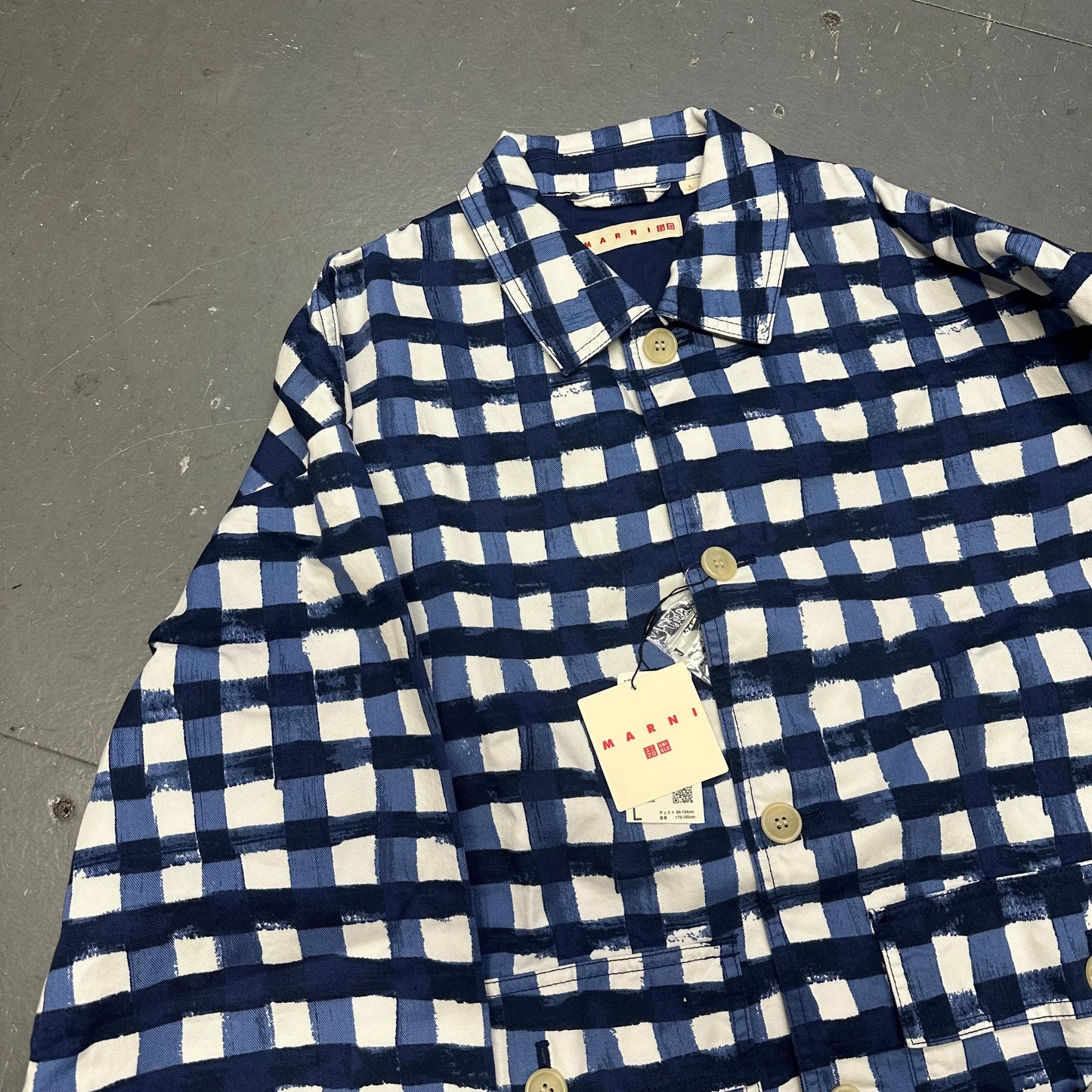 Uniqlo X Marni Collared Check Jacket In Blue & White ( L ) - 1036 Emporium