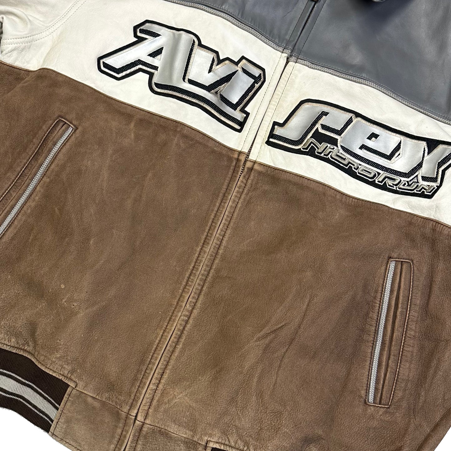 Avirex Leather Nitro Run Jacket In Grey & Brown ( 3XL ) - 1036 Emporium