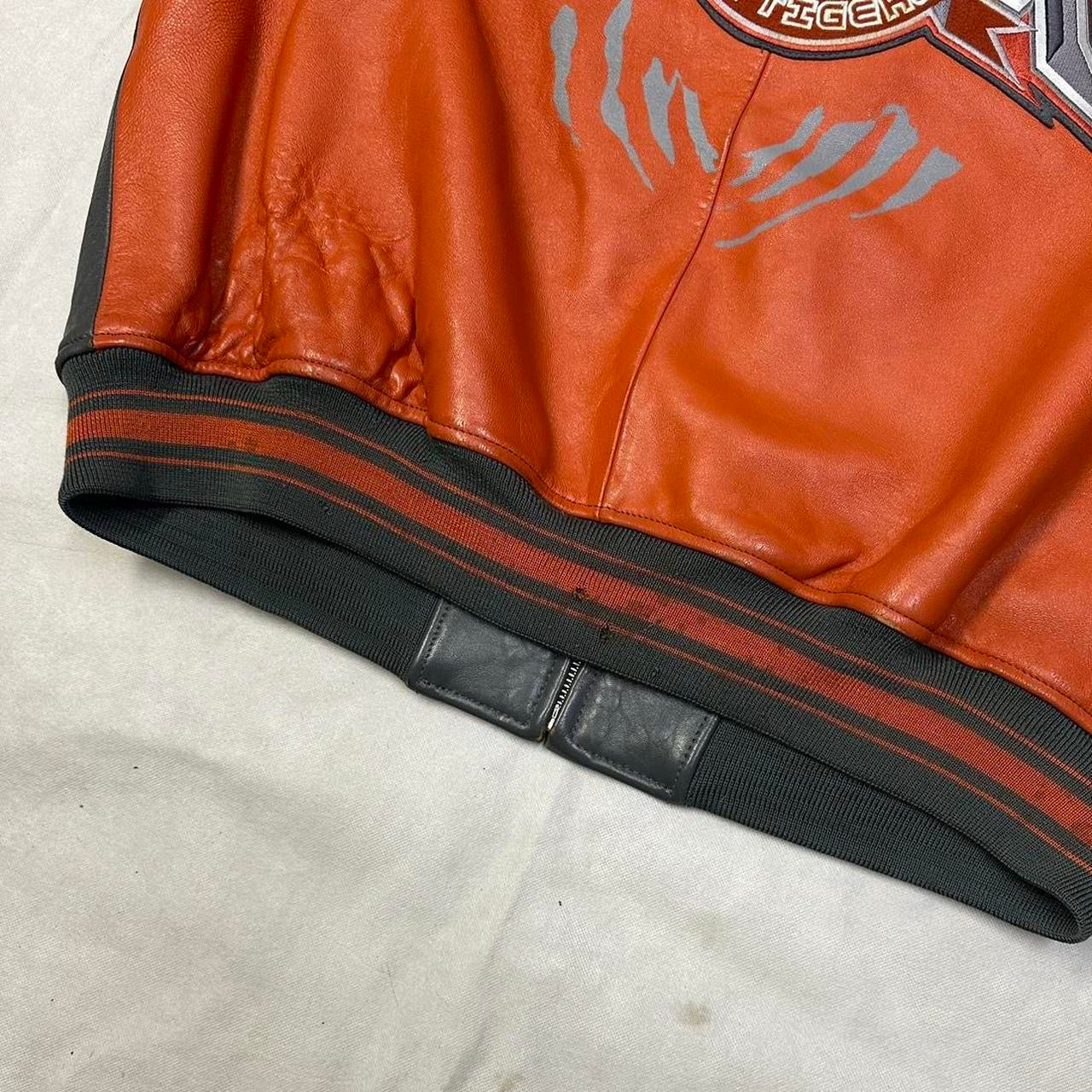 Avirex Ice Tigers Leather Jacket In Grey & Orange ( XL ) - 1036 Emporium