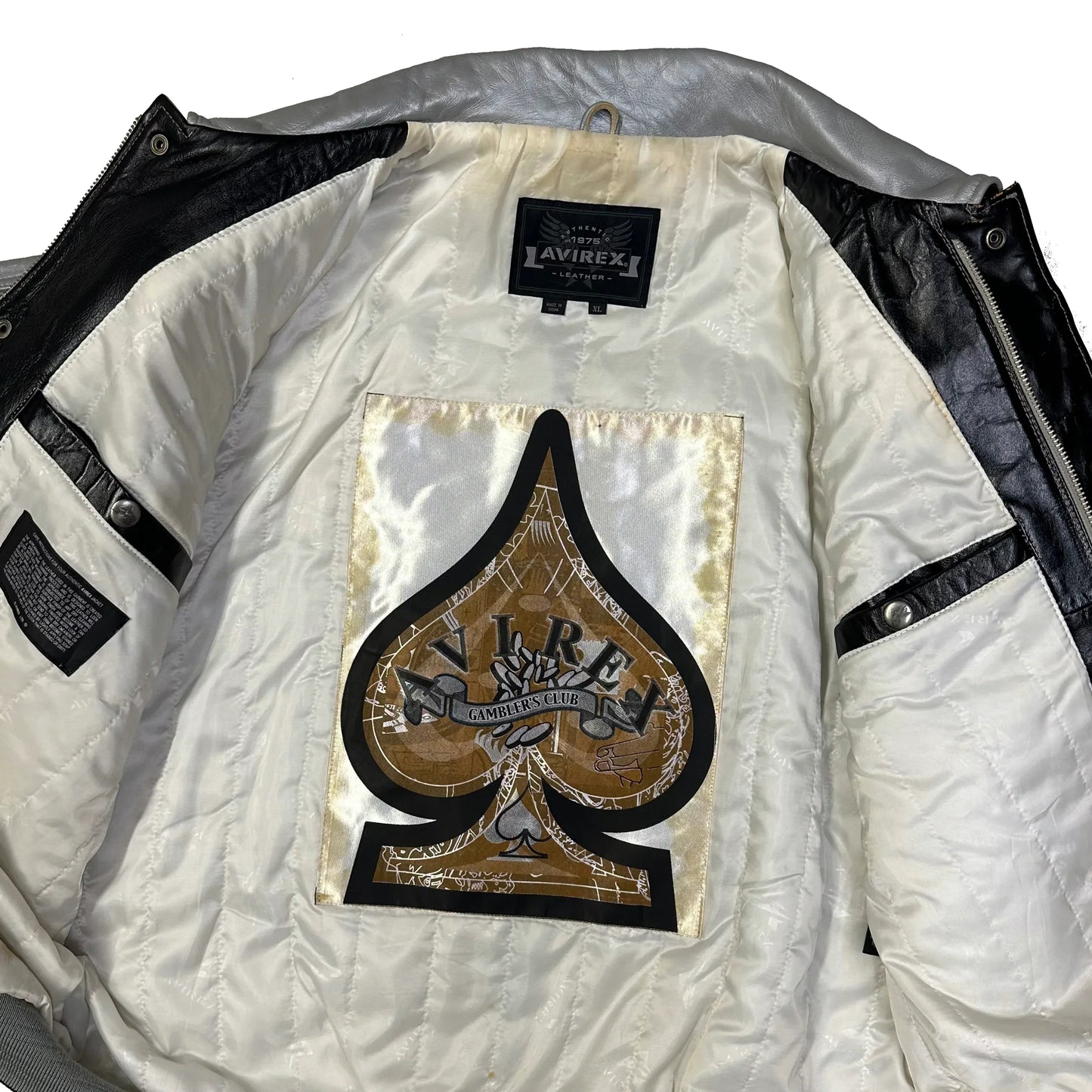 Avirex King Casino Leather Jacket In Silver ( XL ) - 1036 Emporium
