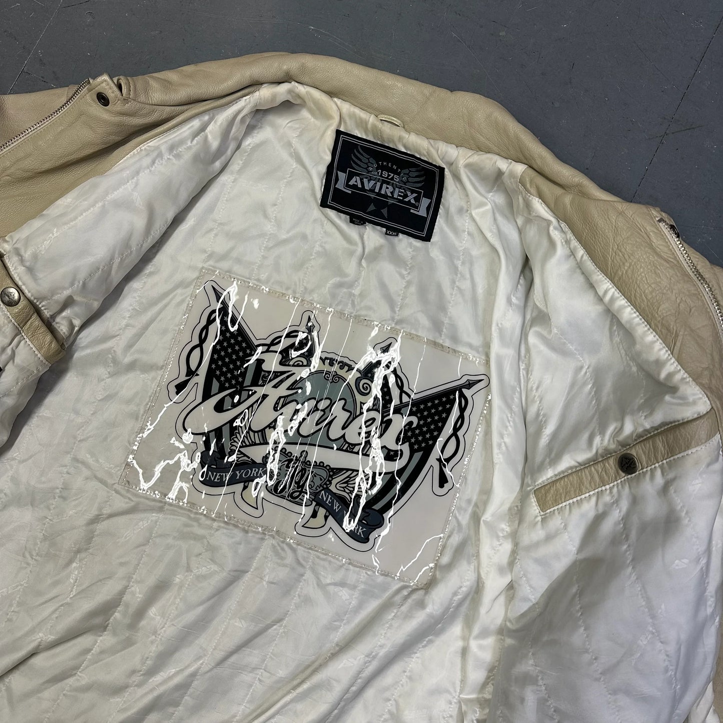 Avirex Leather Jacket In Beige ( 3XL ) - 1036 Emporium