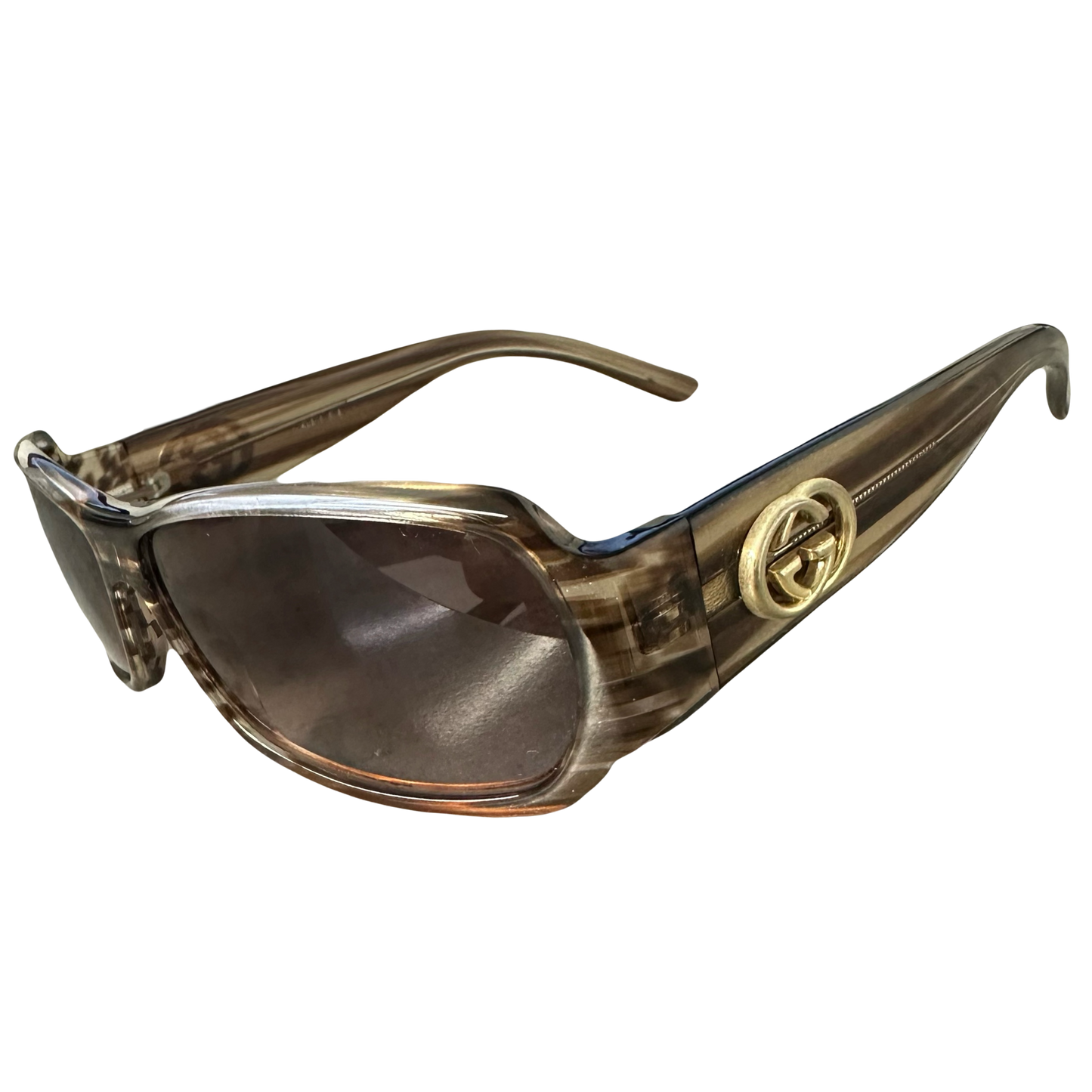 Gucci Monogram Sunglasses In Brown & Gold