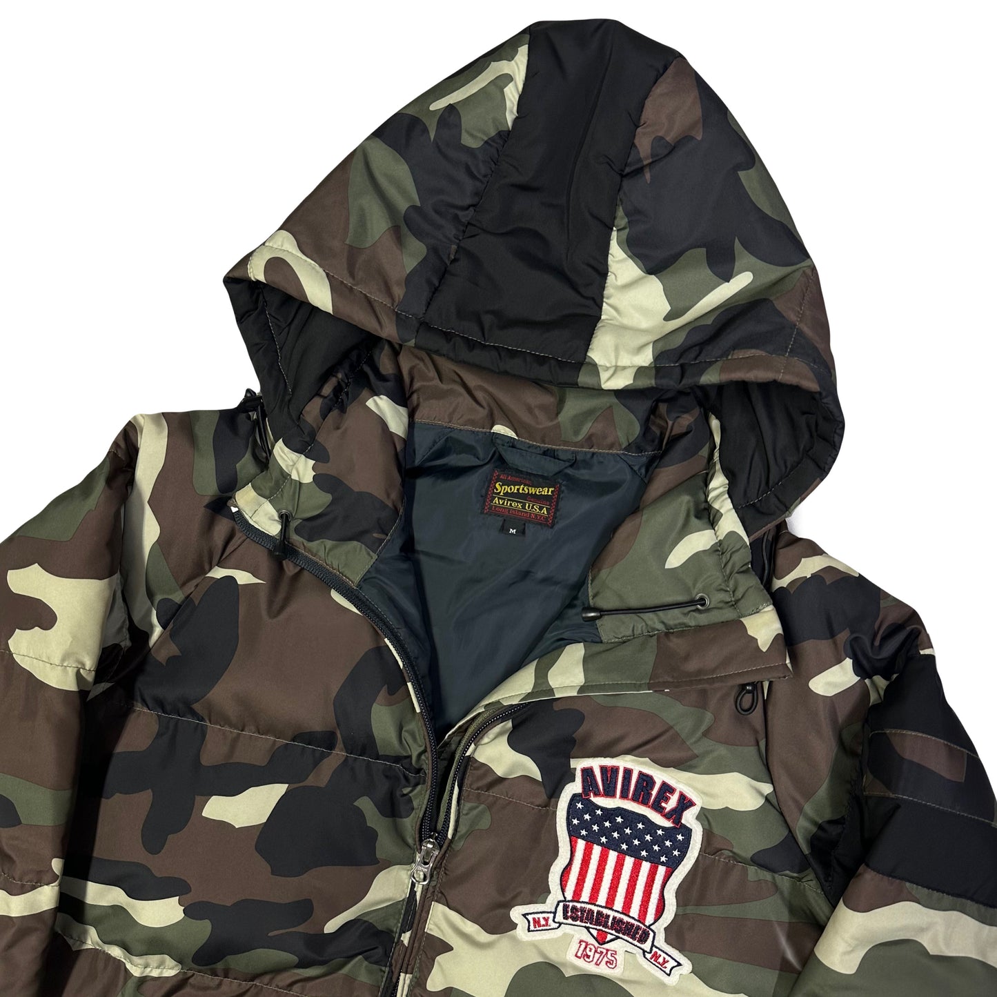 Avirex Spell Out Puffer Jacket In Camo ( M ) - 1036 Emporium