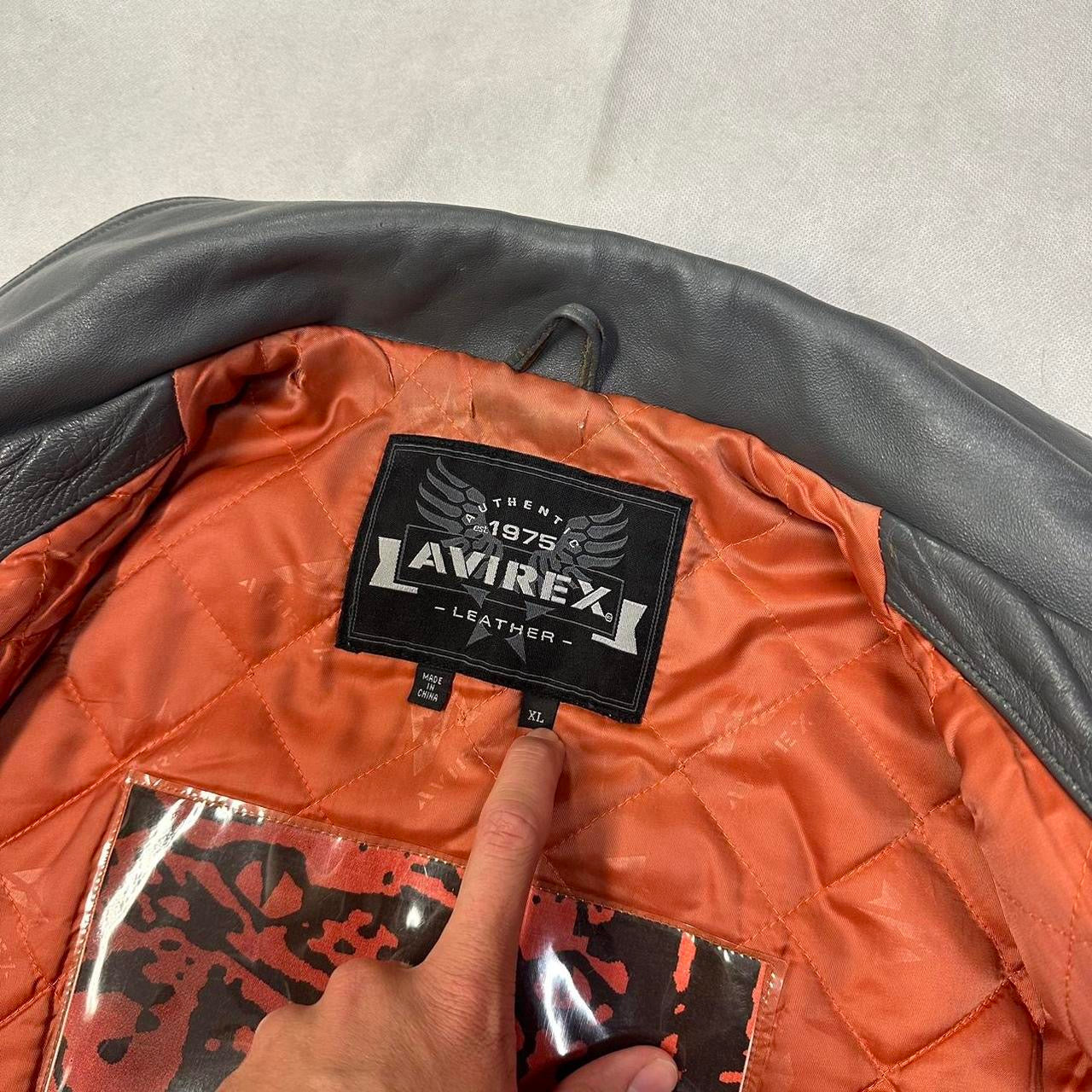Avirex Ice Tigers Leather Jacket In Grey & Orange ( XL ) - 1036 Emporium