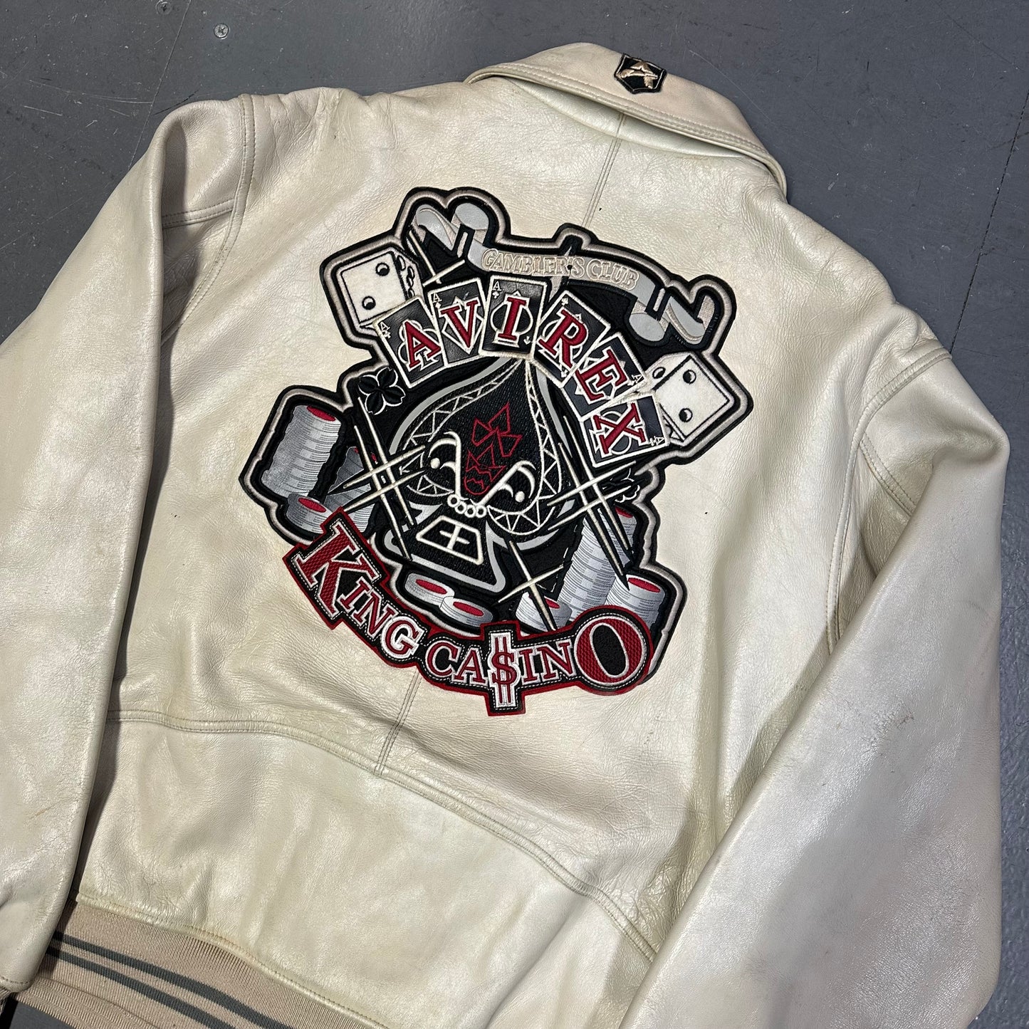 Avirex King Casino Leather Jacket In White ( M ) - 1036 Emporium