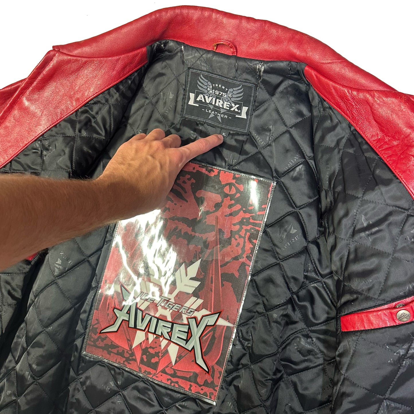 Avirex Ice Tigers Leather Jacket In Red & Black ( XL )