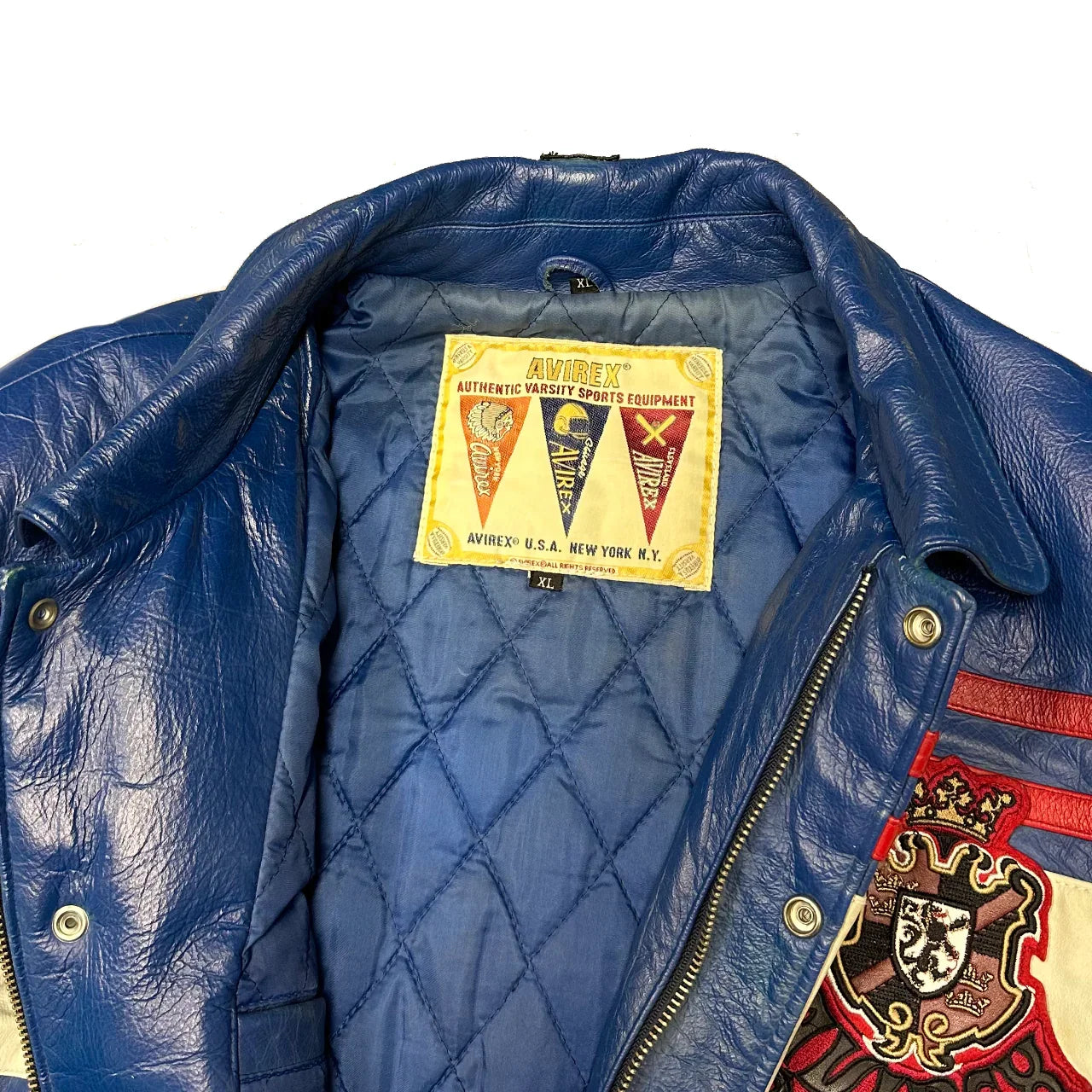 ARCHIVE Avirex New York Dragons Leather Jacket In Royal Blue ( XL ) - 1036 Emporium