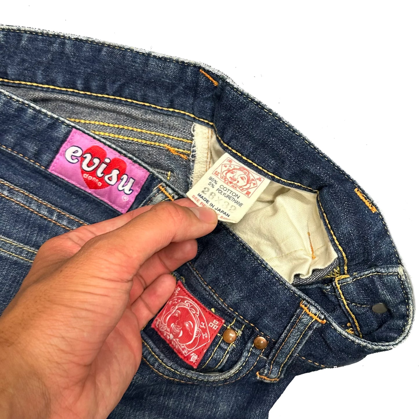 Evisu Selvedge Jeans With Loveheart & Daicock Embroidery ( W28 ) - 1036 Emporium