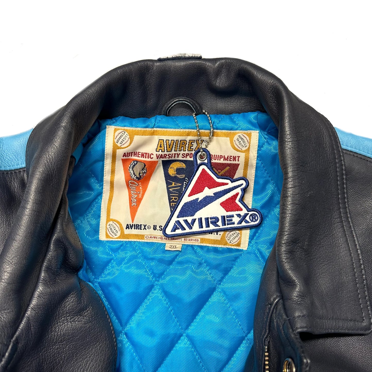 ARCHIVE Avirex New York Dragons Leather Jacket In Navy & Baby Blue ( XXL ) - 1036 Emporium
