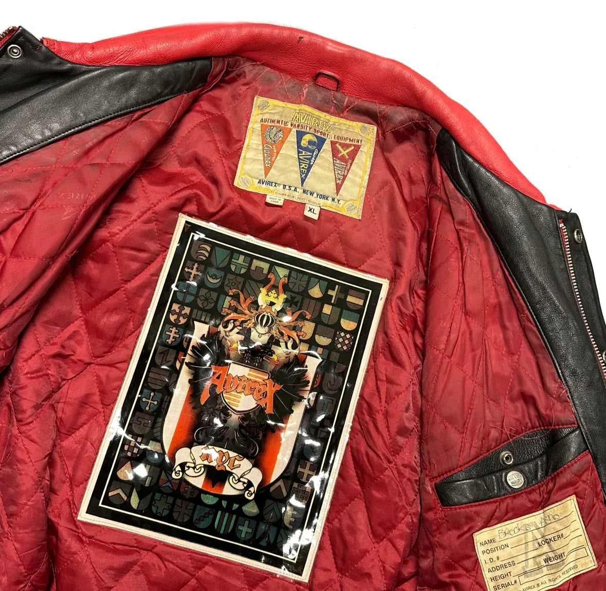 ARCHIVE Avirex New York Dragons Leather Jacket In Red & Black ( XL ) - 1036 Emporium