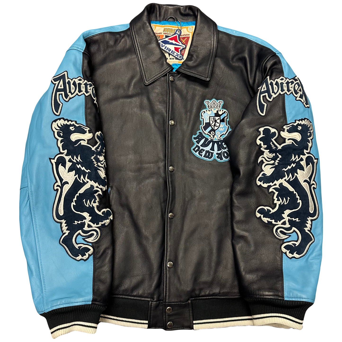 ARCHIVE Avirex New York Dragons Leather Jacket In Navy & Baby Blue ( XXL ) - 1036 Emporium
