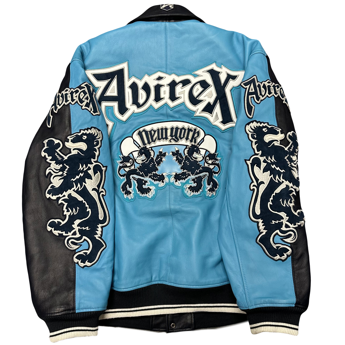 ARCHIVE Avirex New York Dragons Leather Jacket In Navy & Baby Blue ( XXL ) - 1036 Emporium