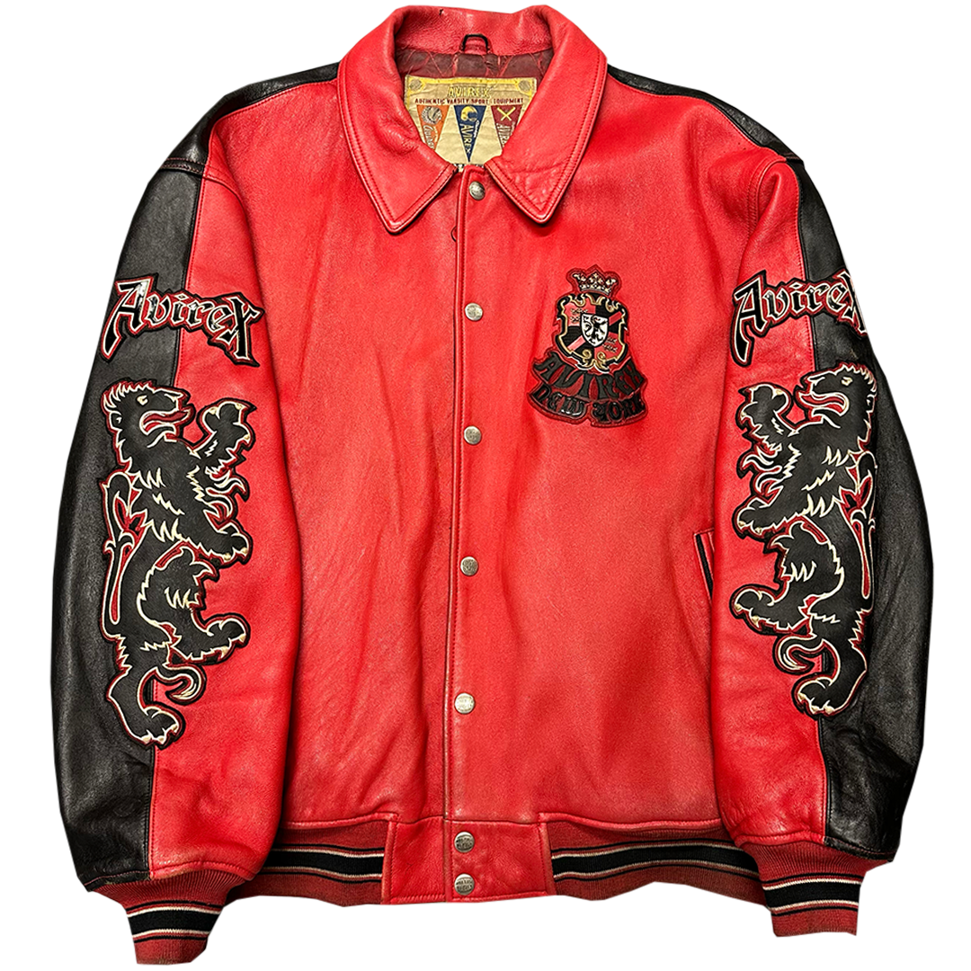 ARCHIVE Avirex New York Dragons Leather Jacket In Red & Black ( XL ) - 1036 Emporium
