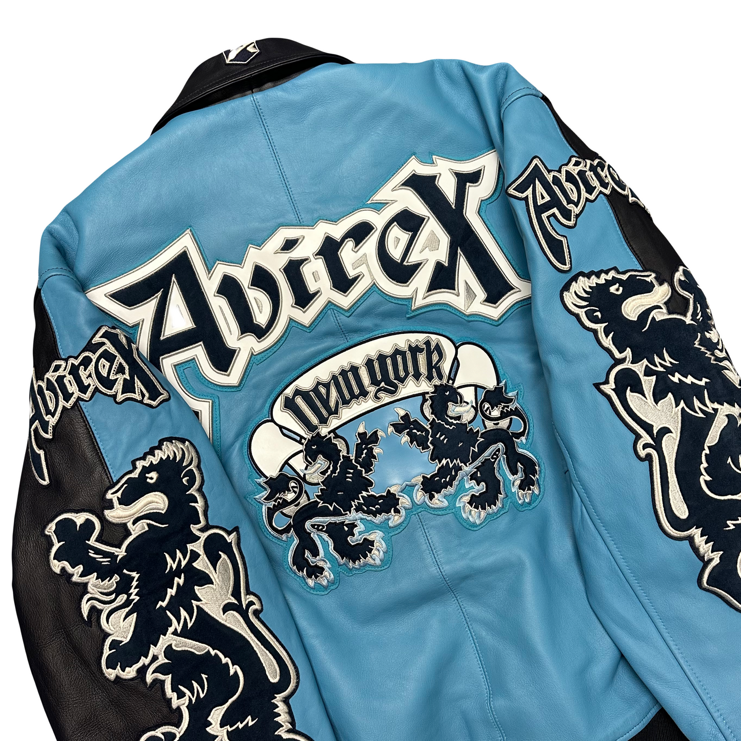 ARCHIVE Avirex New York Dragons Leather Jacket In Navy & Baby Blue ( XXL ) - 1036 Emporium