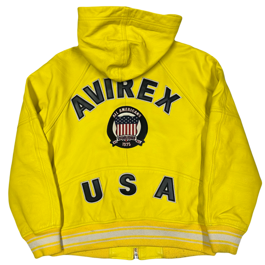 Avirex Icon Hooded Leather Jacket In Hoodie ( XS )