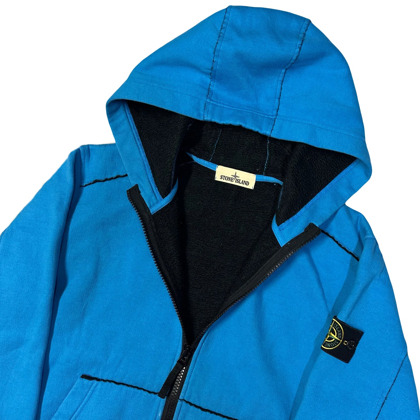 Stone Island Contrast Stitch Hoodie In Blue ( M )