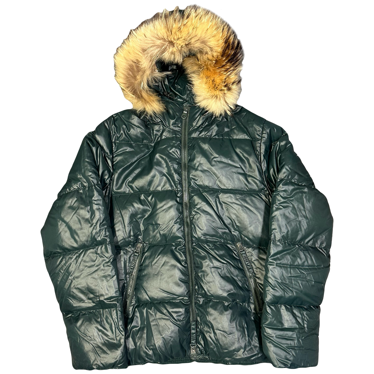 Duvetica Fur Hood Puffer Jacket In Teal Blue (S)