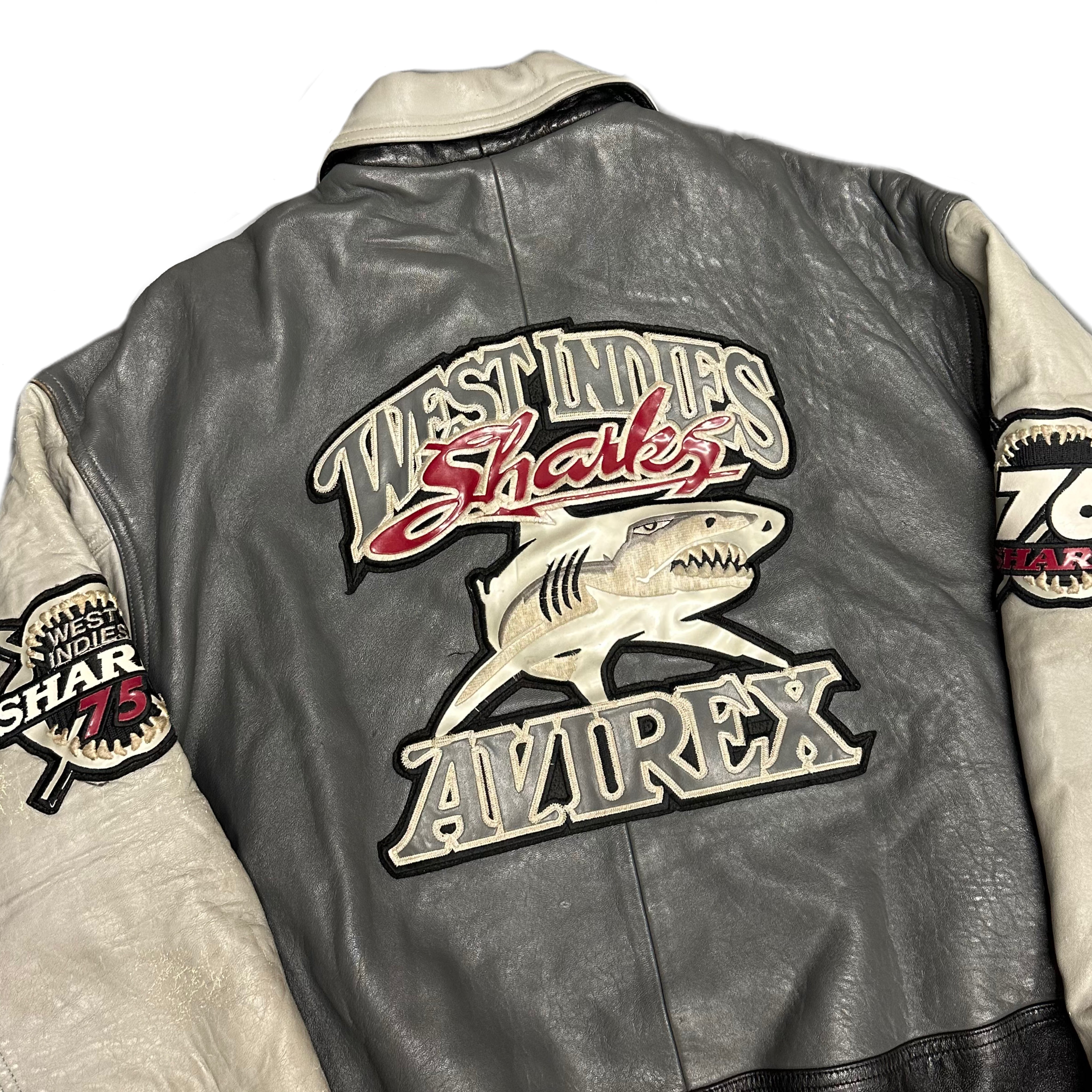 Avirex West Indies Sharks Leather Jacket In Grey ( XXL )