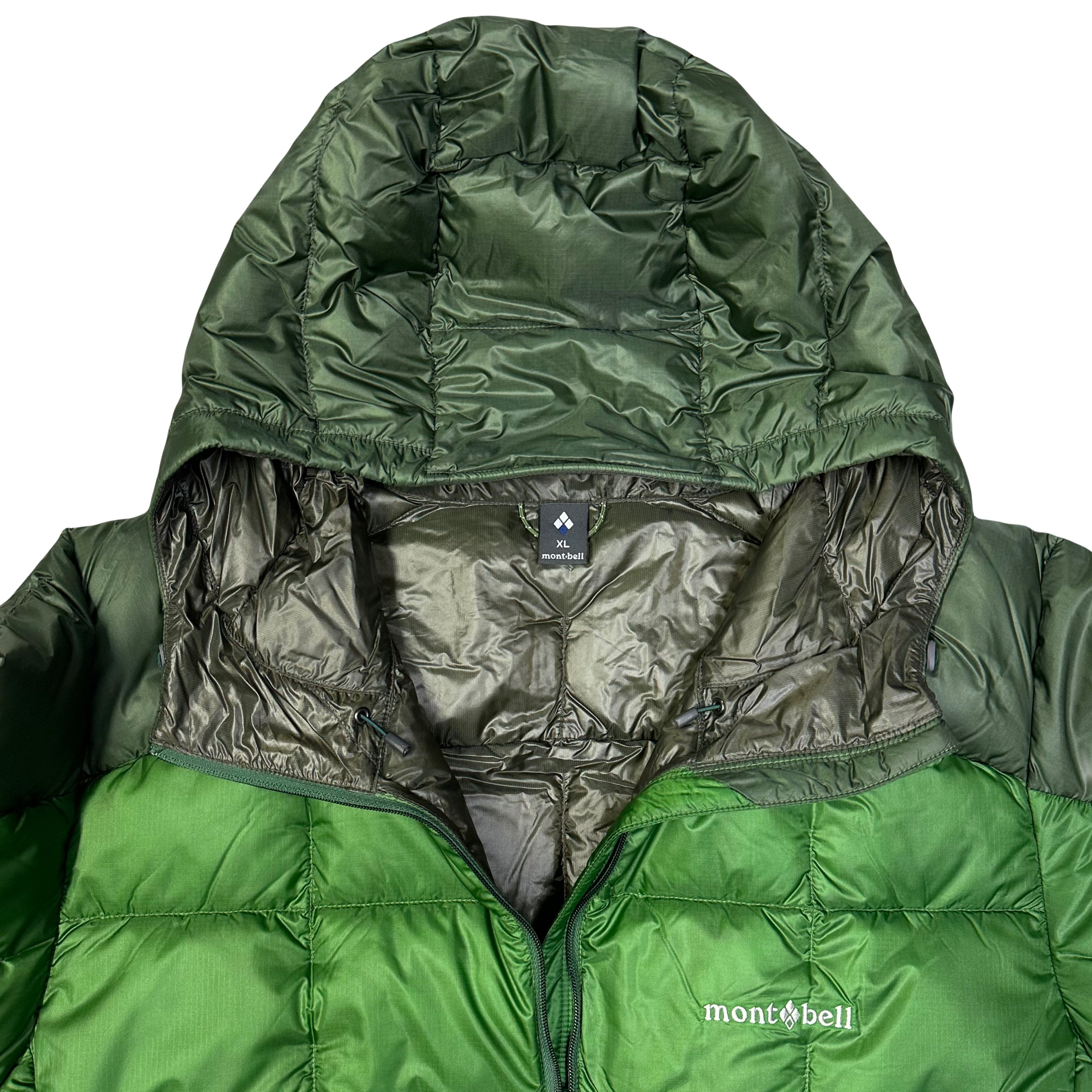 Montbell EX 800 Two Tone Square Stitch Down Puffer Jacket In Green ( XL )