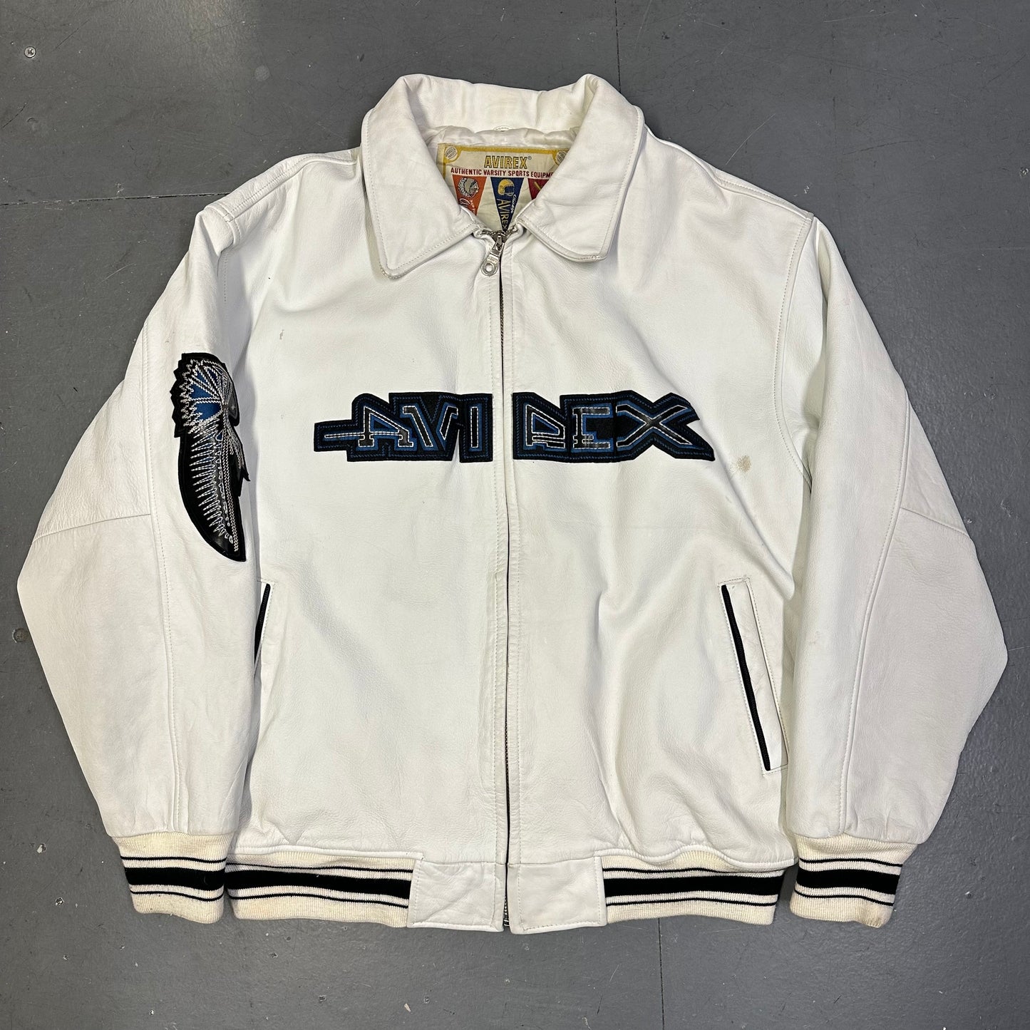 Avirex American Legend Leather Jacket In White ( XL )
