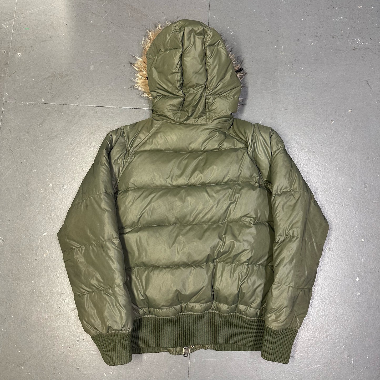 Avirex Puffer Jacket Fur Hood In Olive Green ( L )