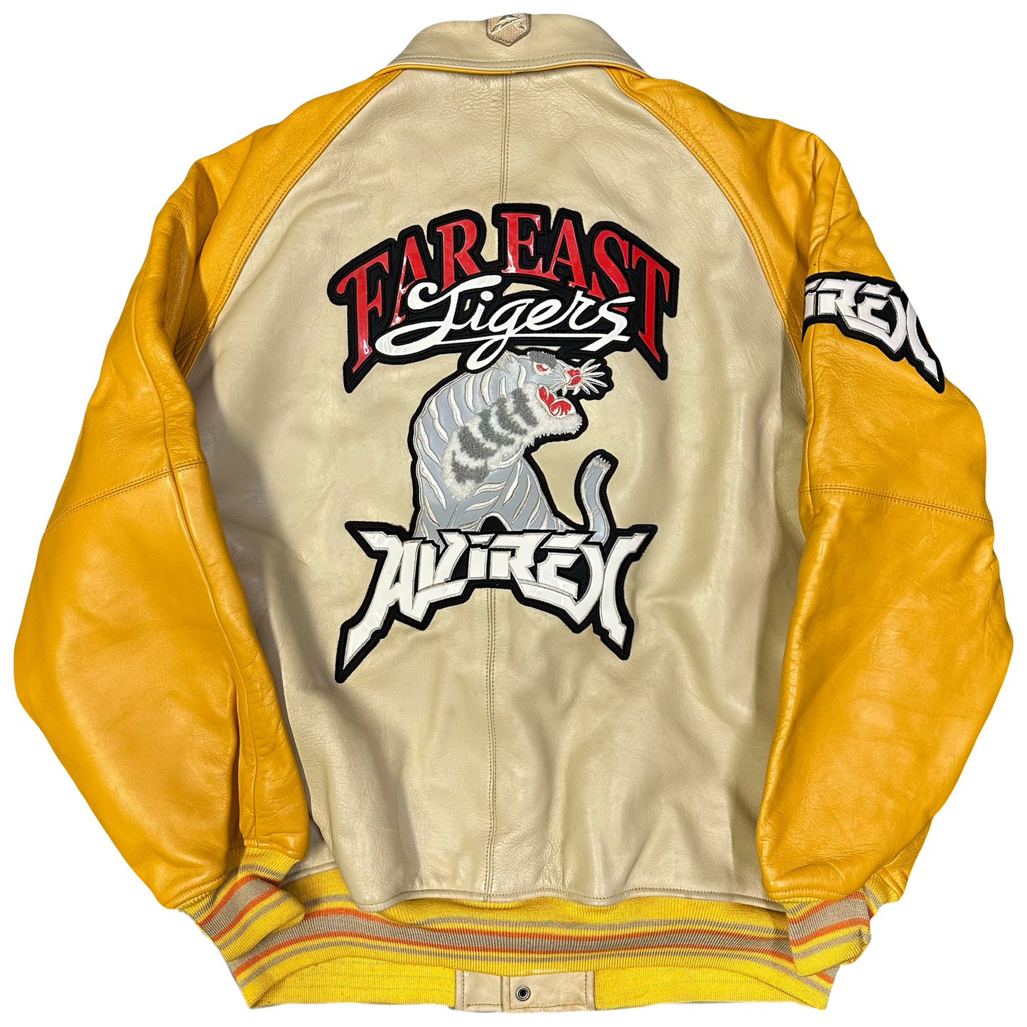 Avirex Far East Tigers Leather Jacket In Beige & Yellow (L)