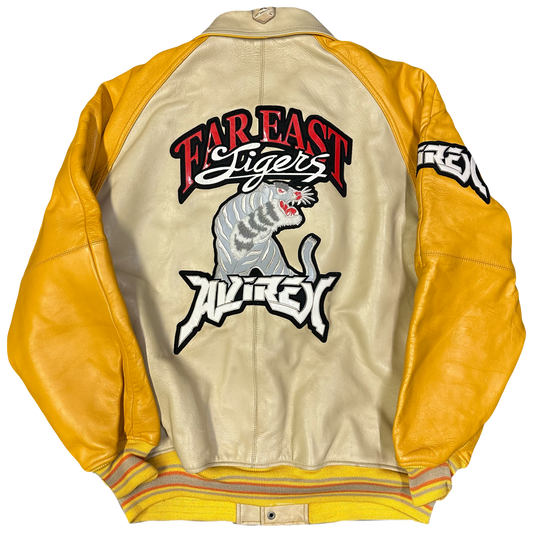 Avirex Far East Tigers Leather Jacket In Beige & Yellow ( L )