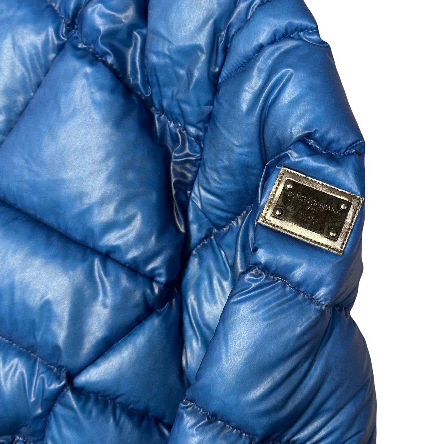 Dolce & Gabbana Square Stitch Puffer Jacket In Blue (M)