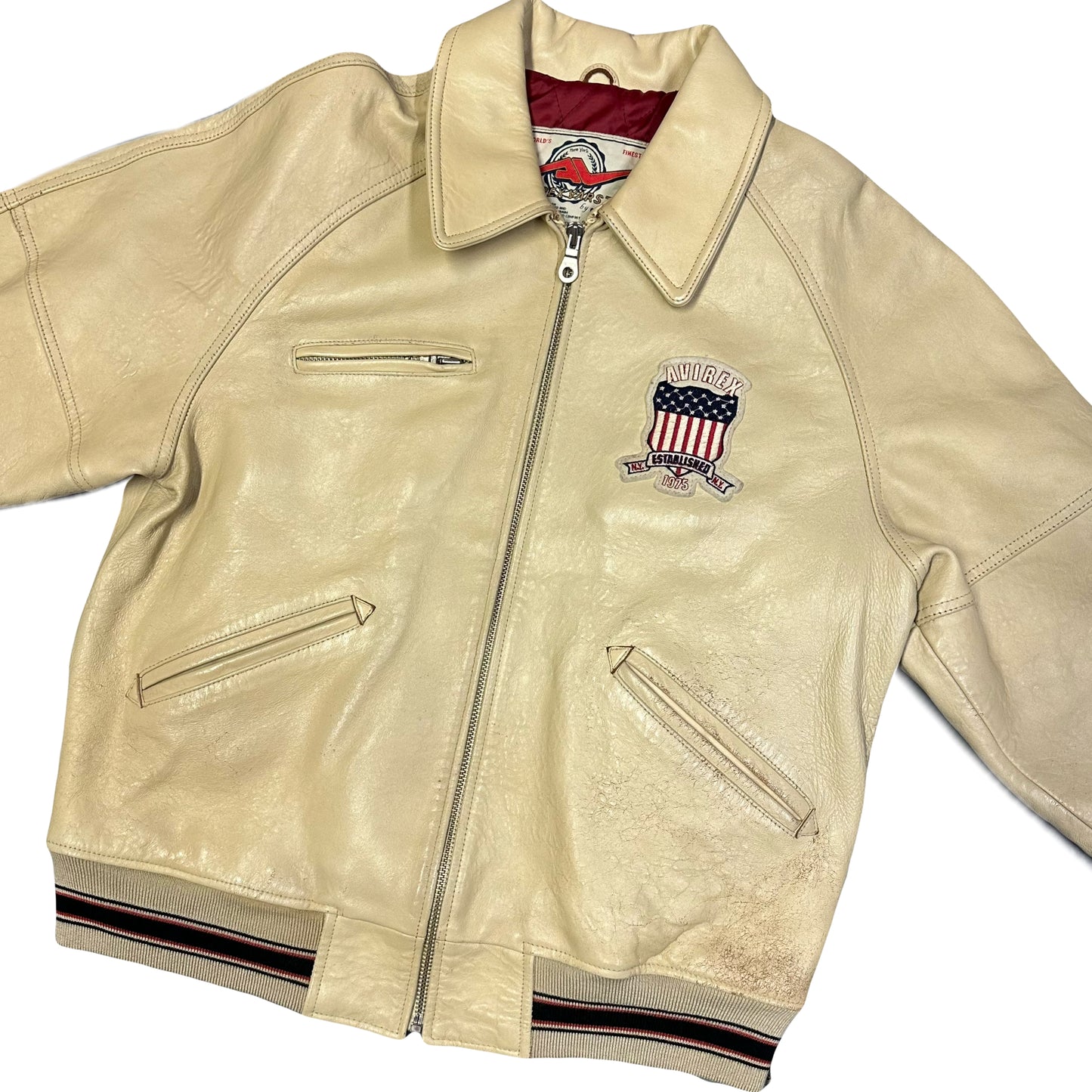 Avirex Icon Leather Jacket In Beige ( M )