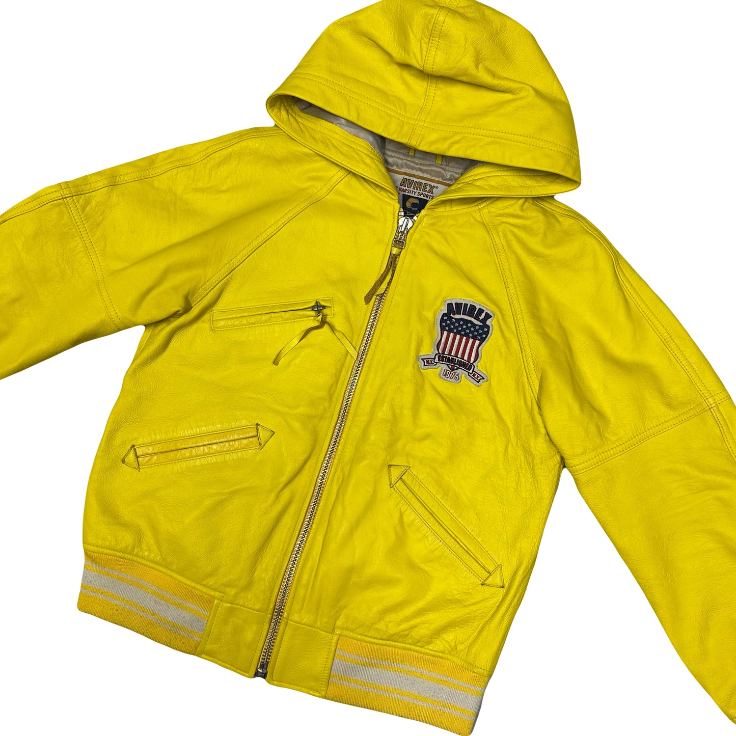 Avirex Icon Hooded Leather Jacket In Hoodie ( XS )