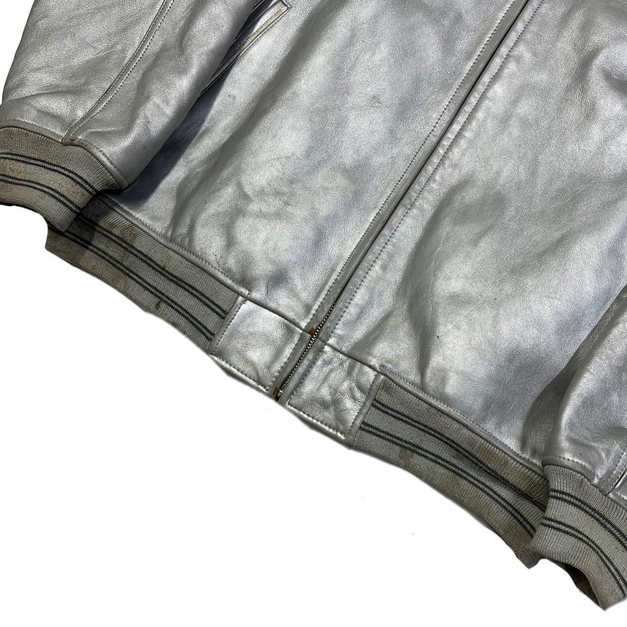 Avirex Leather Night Pheonix Leather Jacket In Silver ( XL )