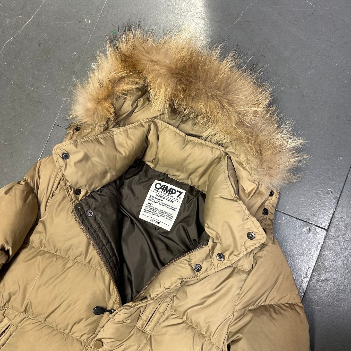 Camp 7 Fur Hood Puffer Jacket In Beige (M)