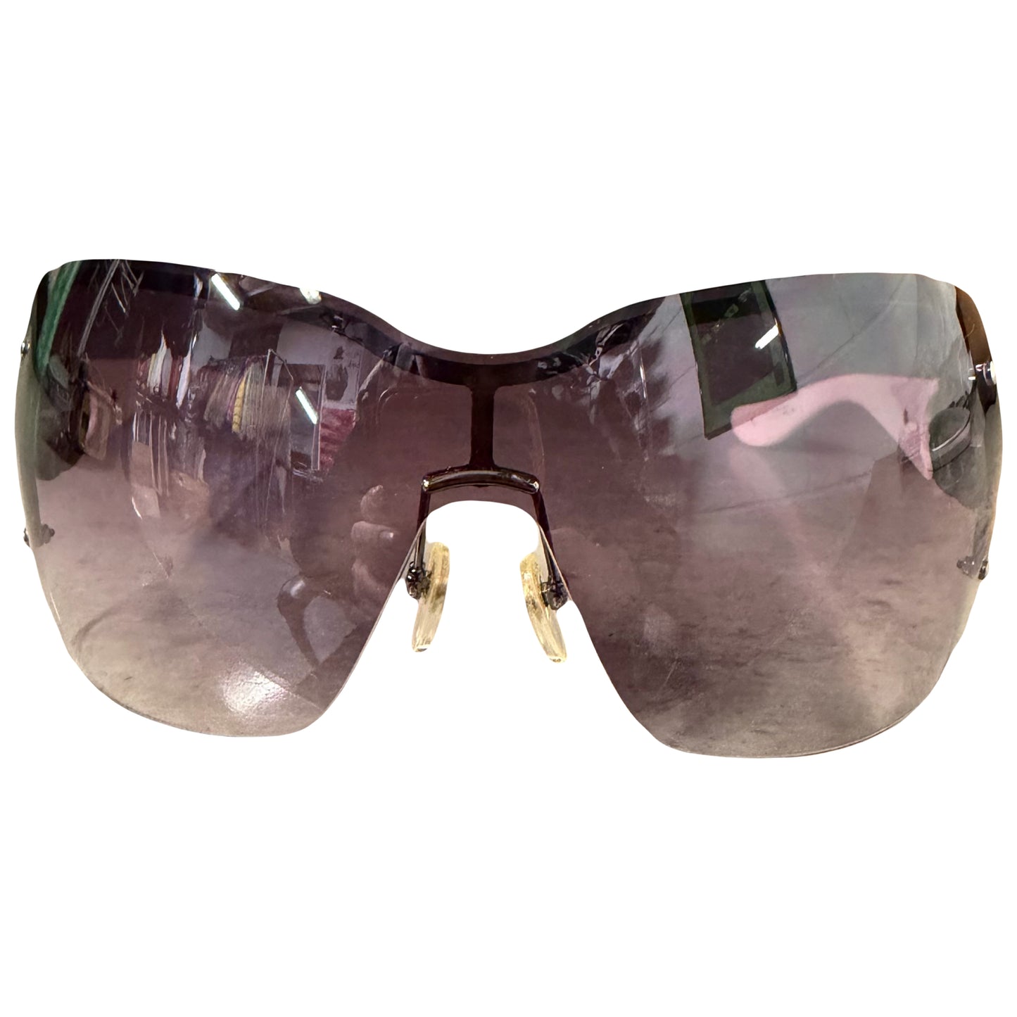 Gucci Wrap Around Sunglasses In White & Purple
