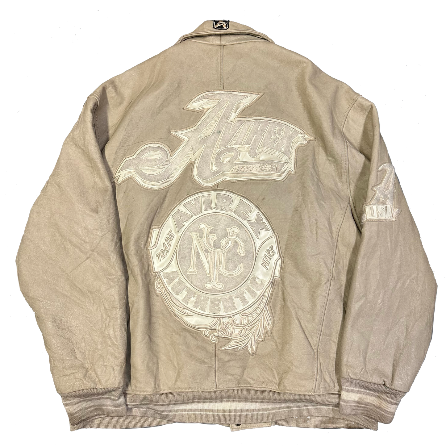 Avirex Leather Jacket In Beige ( 3XL )