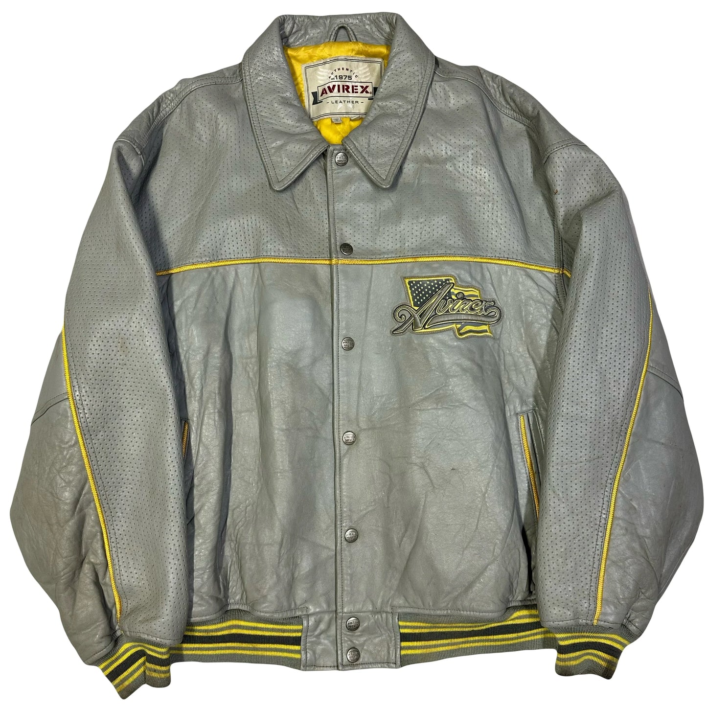 Avirex Leather Jacket In Grey ( 4XL )