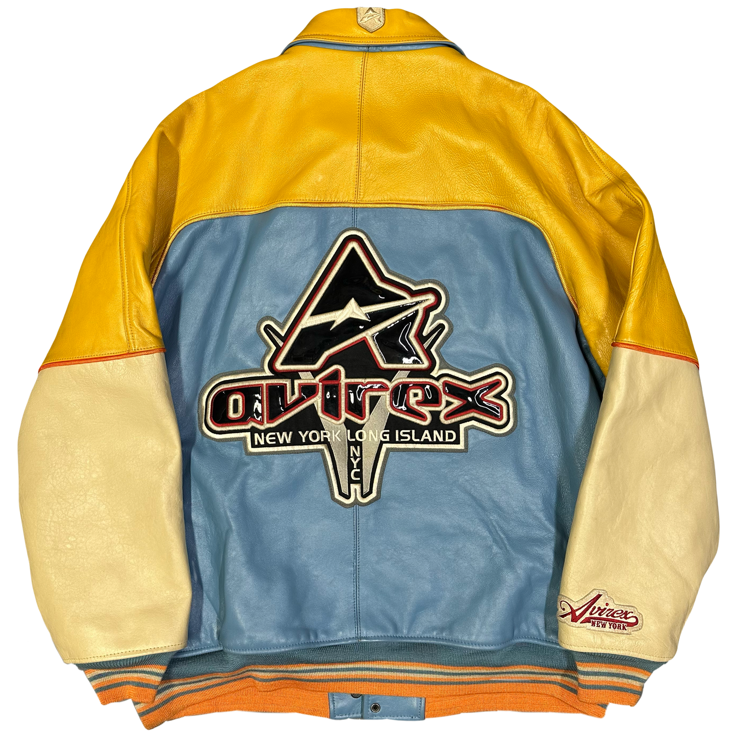 Avirex Leather Jacket In Blue, Beige & Yellow (3XL)