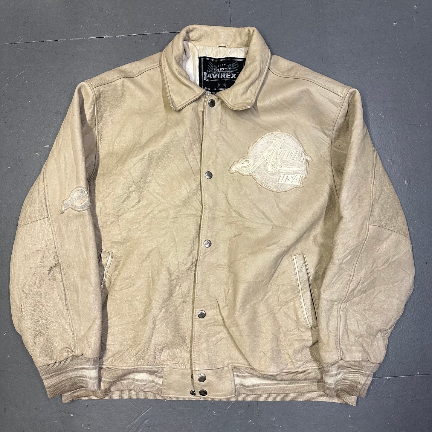 Avirex Leather Jacket In Beige ( 3XL )