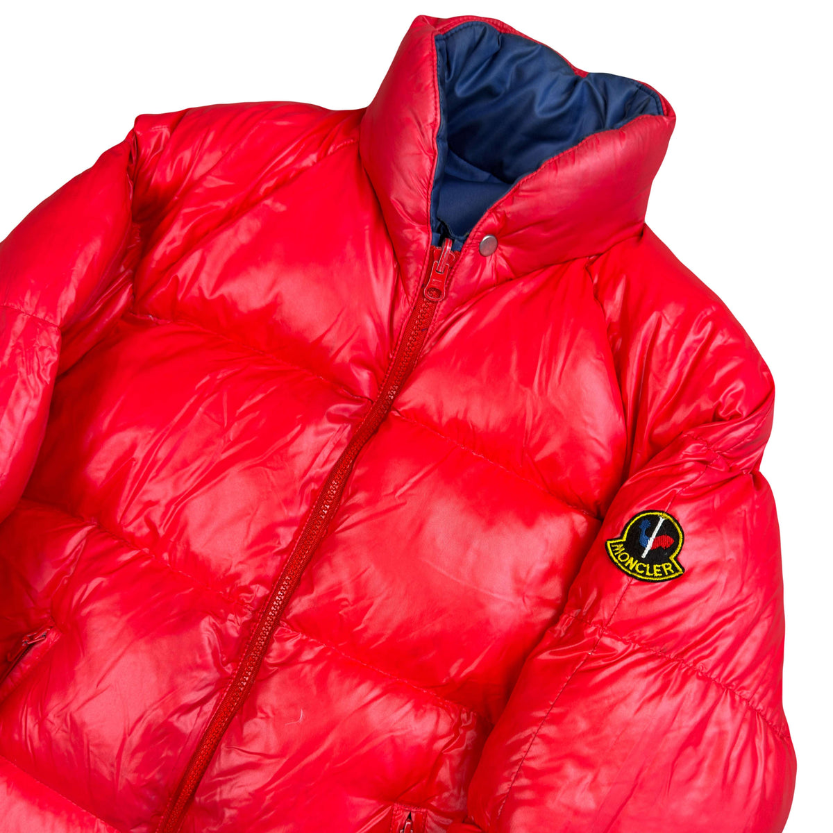 Moncler Reversible Puffer Jacket In Red & Navy (M)