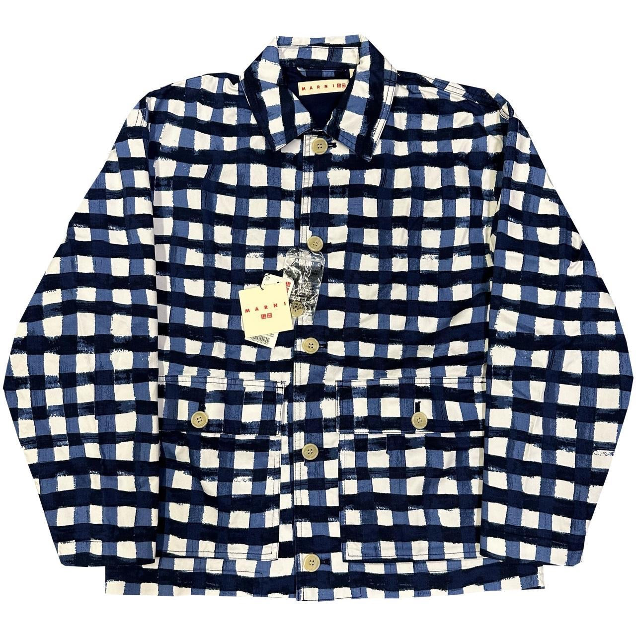Uniqlo X Marni Collared Check Jacket In Blue & White ( S )