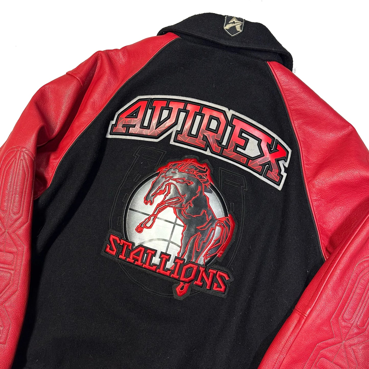 ARCHIVE Avirex Stallions Wool & Leather Jacket In Black & Red ( L )